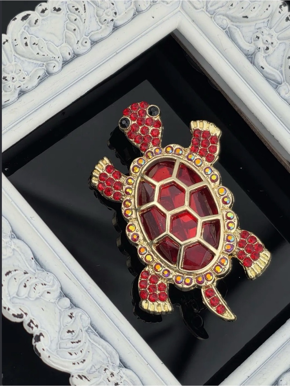 Red Turtle Crystal Brooch - NWOT